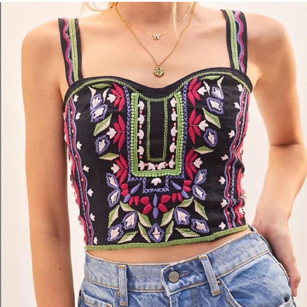Anthropologie embroidered corset bustier top